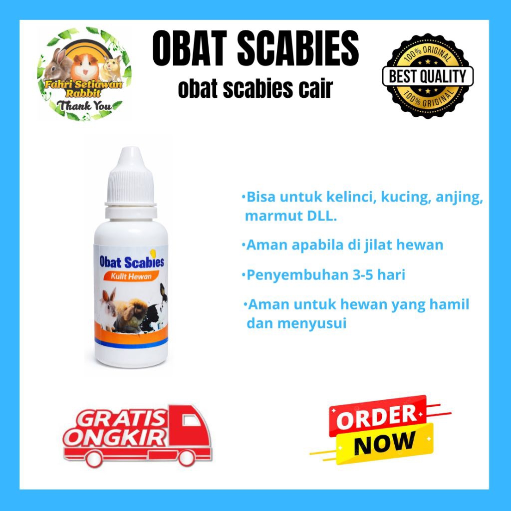 OBAT SCABIES OLES 30ML OBAT SCABIES, GATAL, JAMUR DAN LUKA UNTUK KELINCI, KUCING, KAMBING DLL