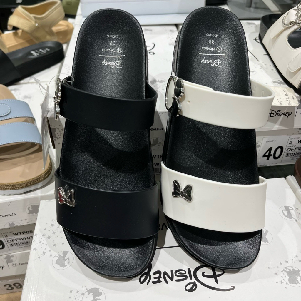 Nevada Disney Sepatu Sandal Flat Model Simpel Cute Aksen Pita kecil dan Mickey Antislip Bahan Karet 