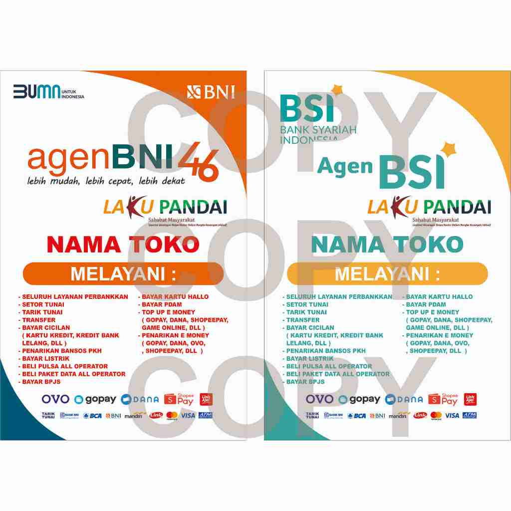 STIKER VINYL AGEN BSI & AGEN BNI (CUSTOM NAMA KONTER TULIS DI CHAT)