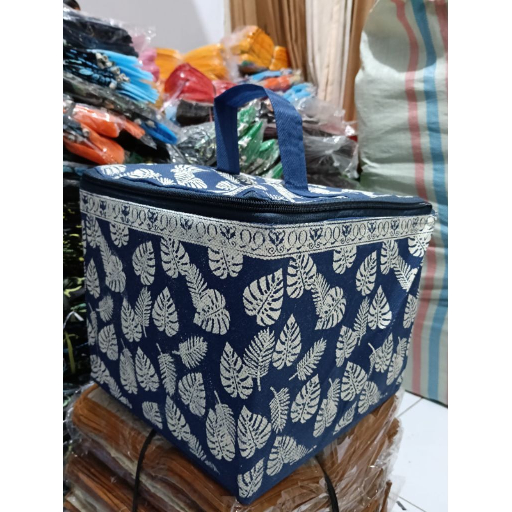 (12pcs) Tas hajatan Kubus Resleting Daun navy UK.22x22x20cm