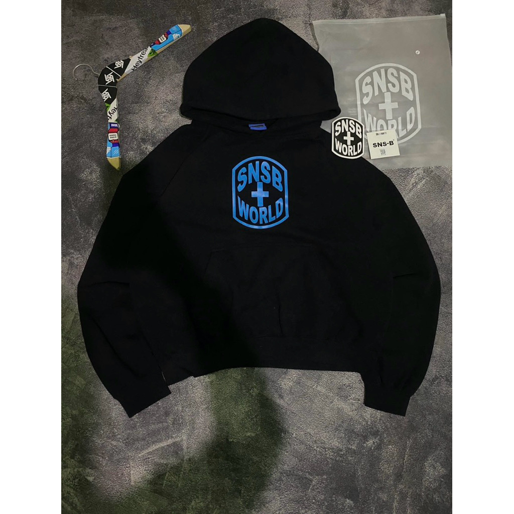 SNSB World Boxy Hoodie Black Cotton Fleece