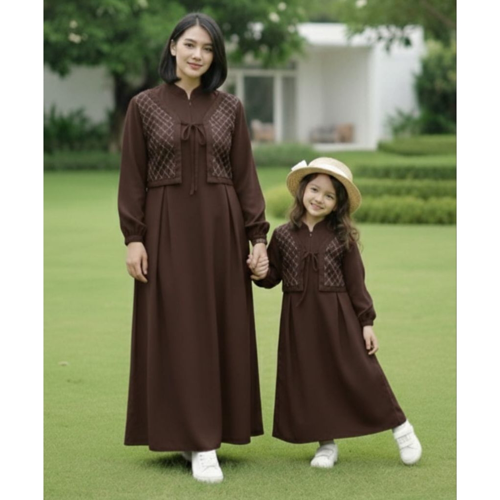 Gamis rompi brukat couple rayon twill/gamis brukat rayon twill/gamis rayon twill/pakaian anak peremp