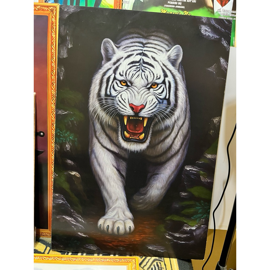 poster foto kayu HARIMAU PUTIH ukuran besar 30x45, macan putih