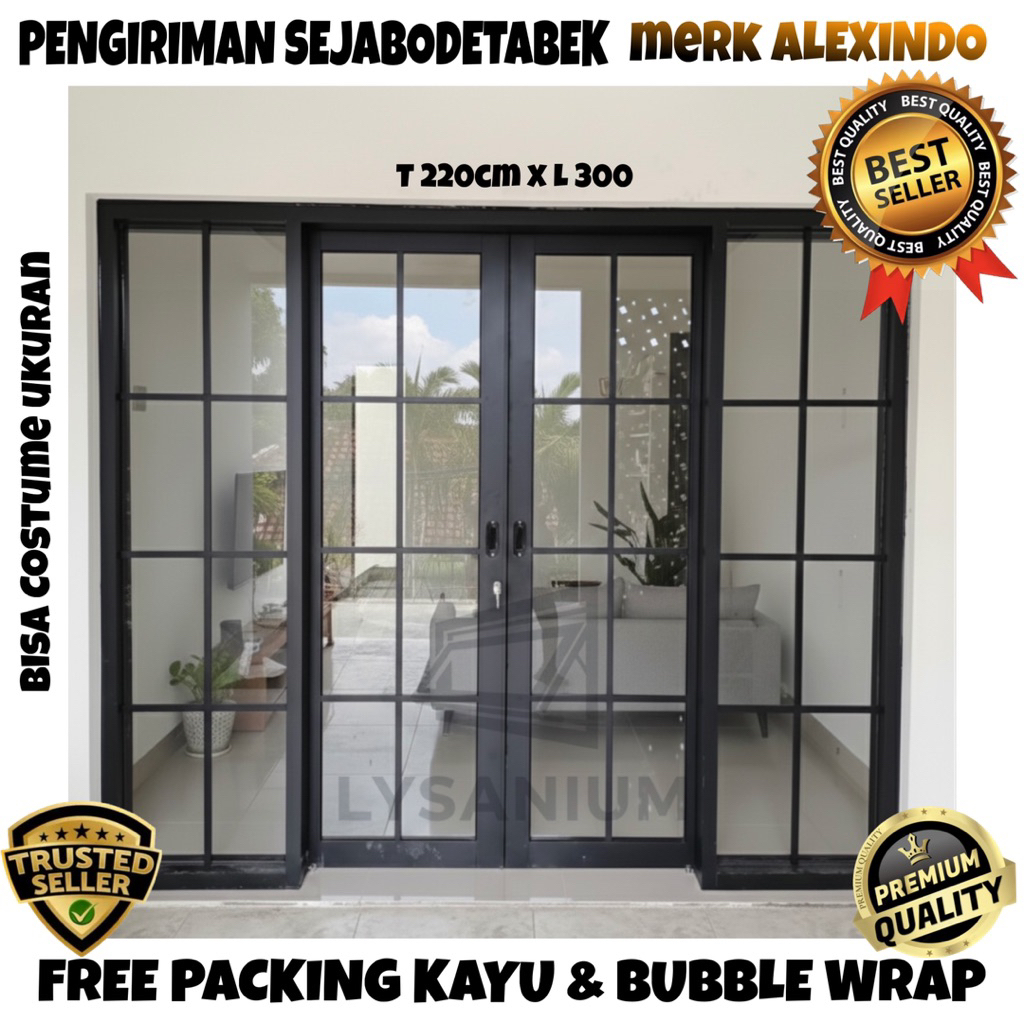 Pintu Sliding Lipat Alumunium Kaca T 220 x L 310 4 in Merk ALEXINDO ( bisa Costume Ukuran )