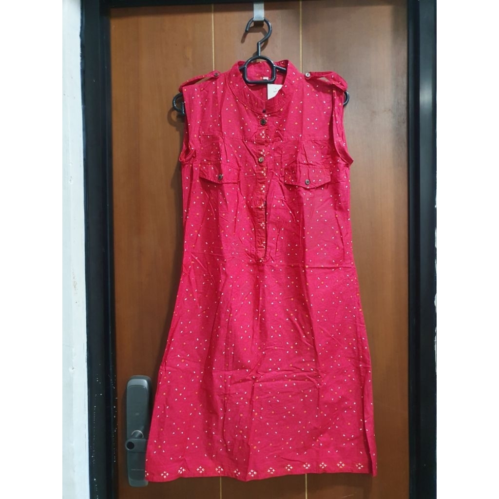 Dress Katun merah polkadot wanita dewasa - women red dress