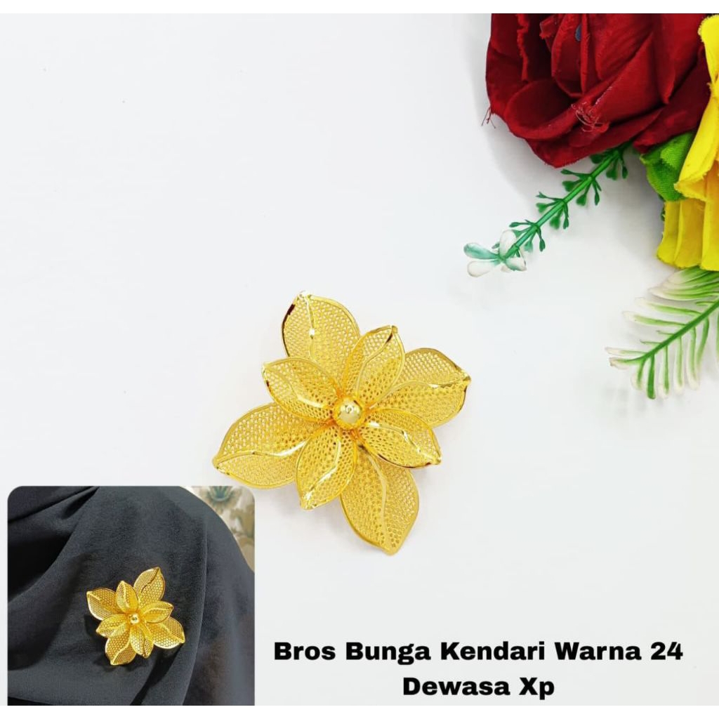 Bross Bunga Kendari Warna Emas 24k