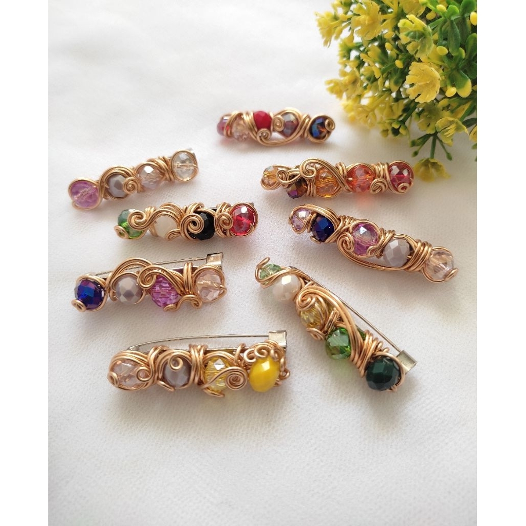 Peniti jilbab panjang 4 cm: bros wire / peniti wire souvenir aksesoris etnik handmade