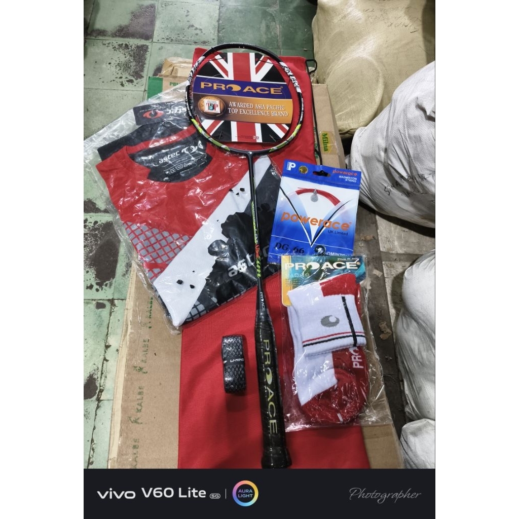 Raket Badminton Pro Ace Focus 1 LDT Slim Black-Green Series Original Komplit