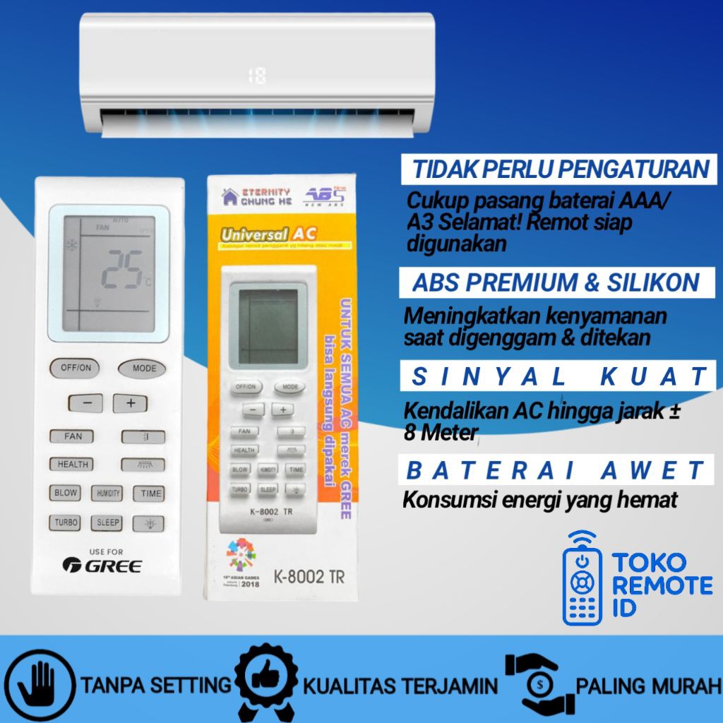 Remot Remote Multi Universal AC Gree Sharp daikin Sanyo TypeK-8002TR