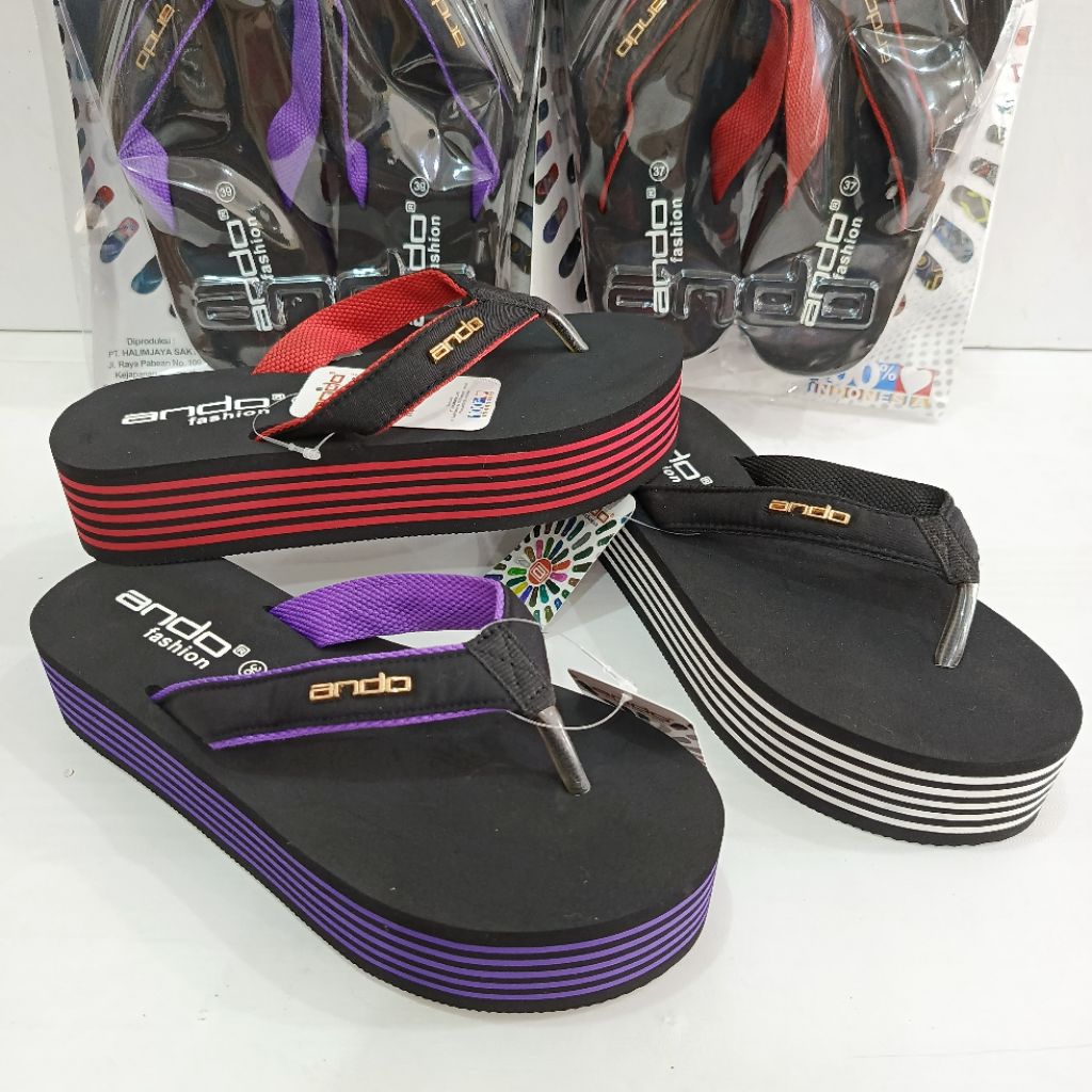 Sandal Jepit Wedges Ando New Fixie size 36-40 tinggi 4cm Original kuat nyaman dipakai