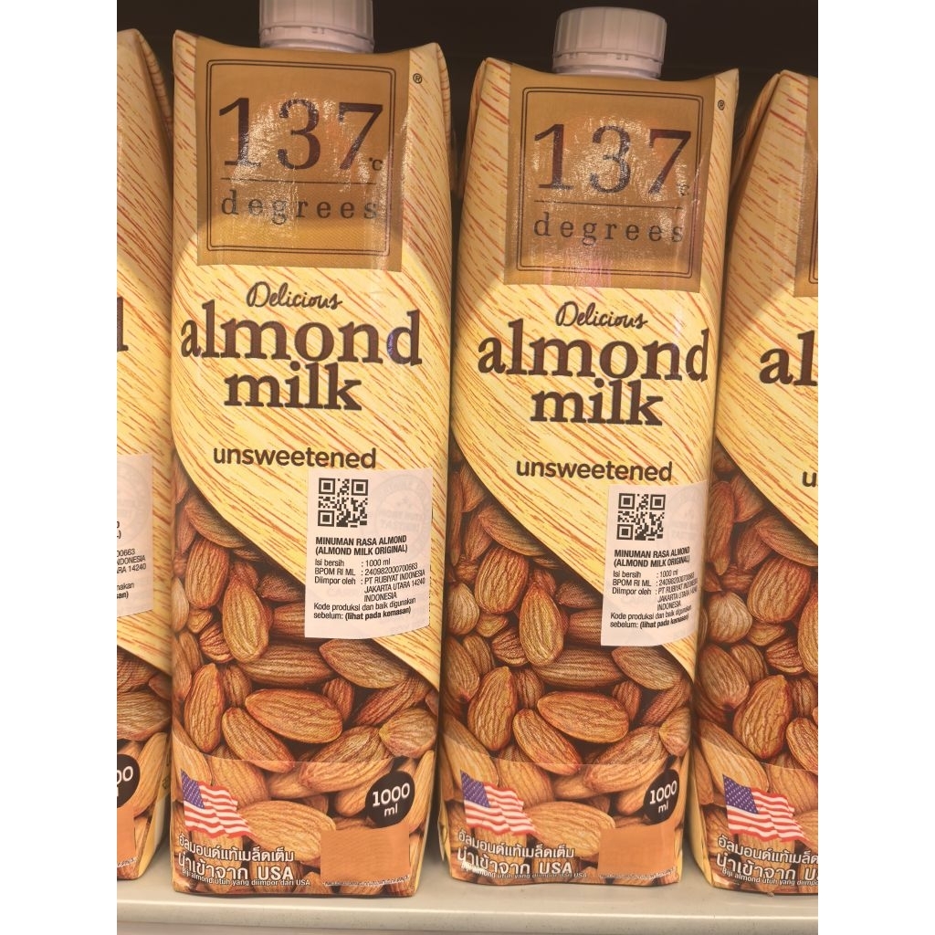 137 DEGREES ALMOND MILK UNSWEETED. 137 DEGREES ALMOND MILK ORIGINAL. MINUMAN ALMOND MILK UNSWEETENED