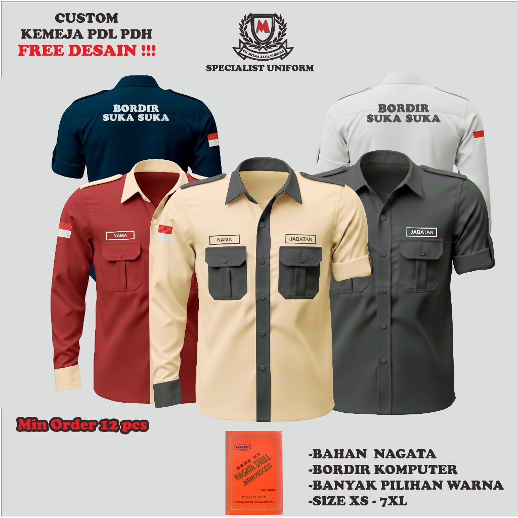 KEMEJA PDH PDL CUSTOM BORDIR KOMPUTER BAHAN NAGATA