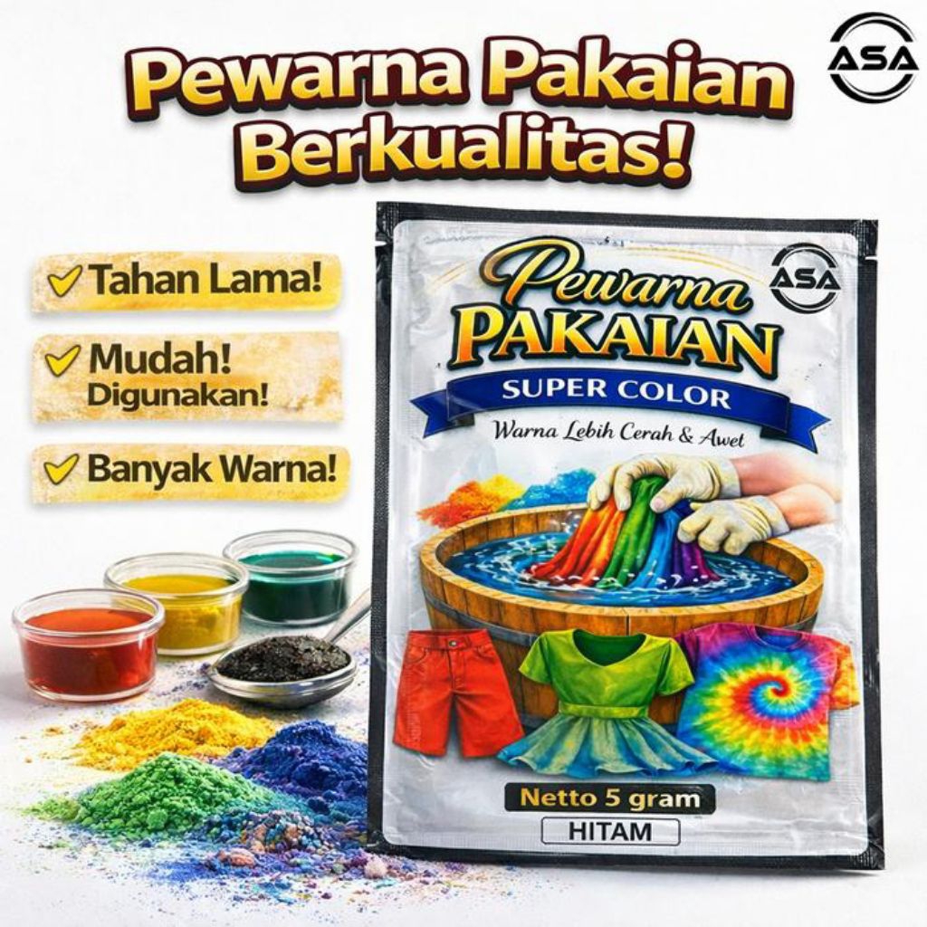 Pewarna Kain Tekstil Bubuk 5gr Warna Cerah & Pekat Pewarna Pakaian Tekstil 5gr Cocok Untuk Berbagai 