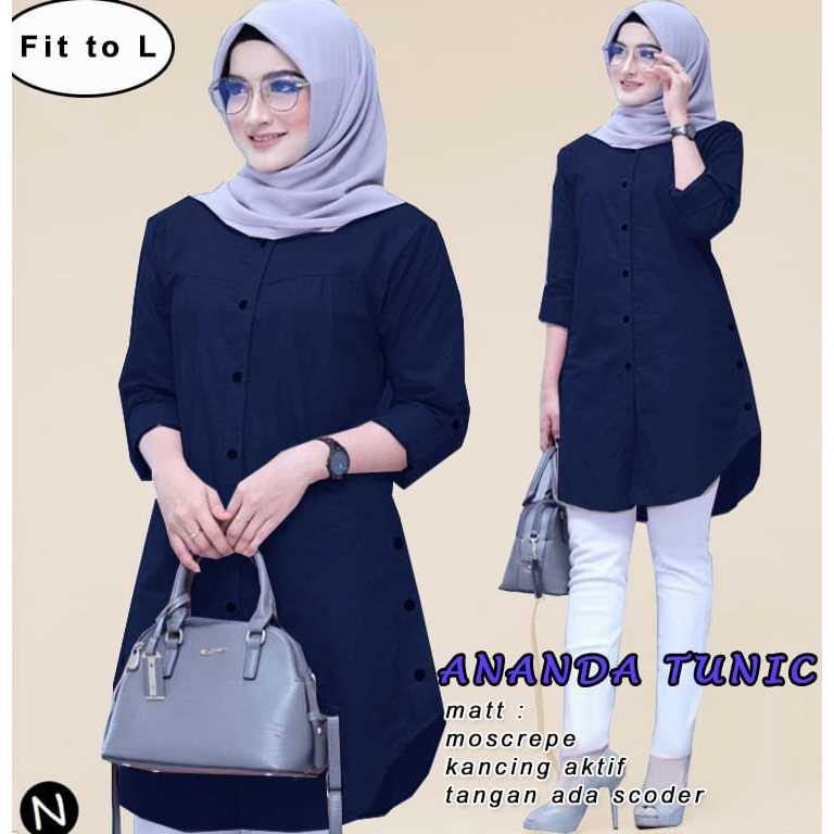 Baju Muslim Cewek Ananda Tunic L (navy) tunic (moscrepe) fit to L