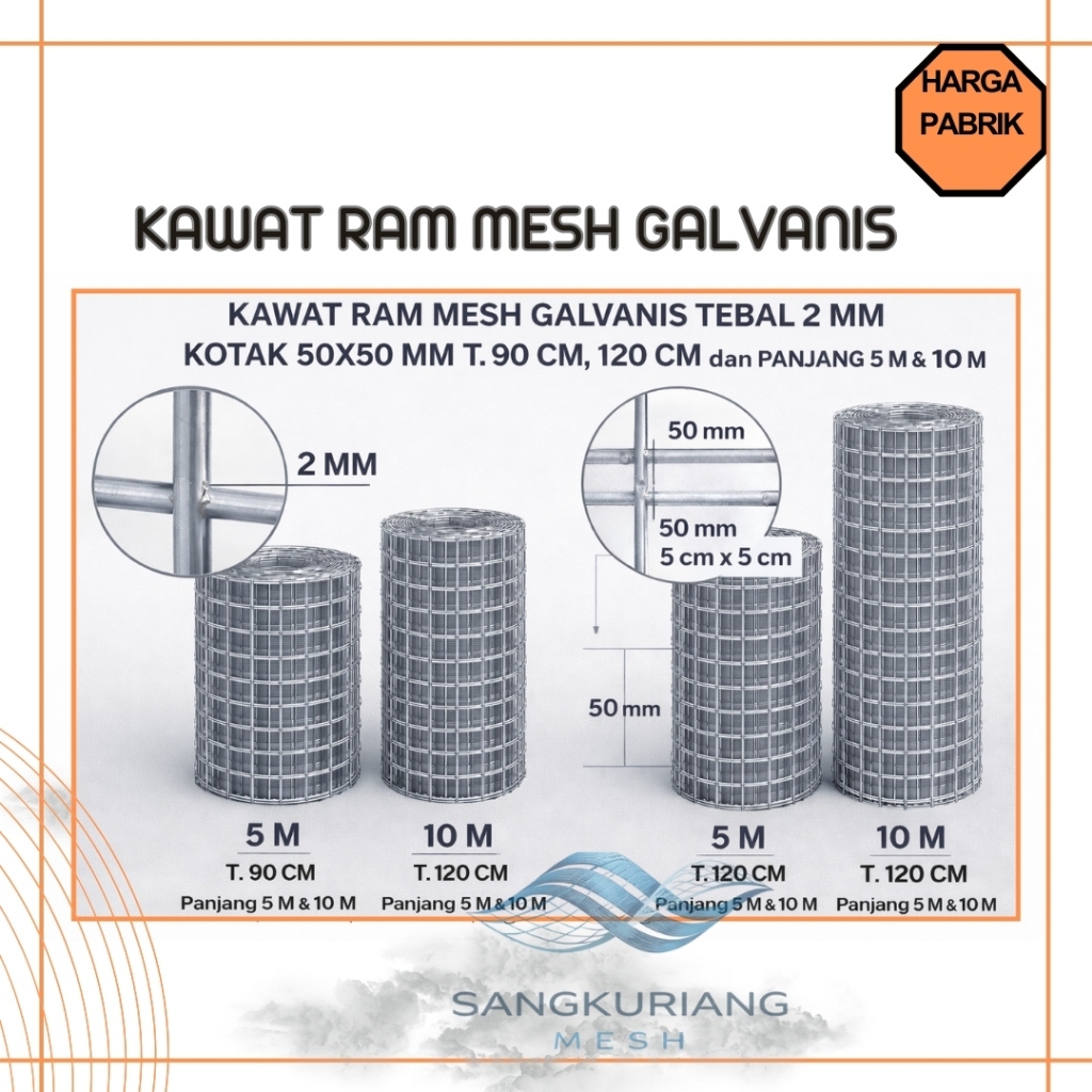 Kawat Mesh / Ram Galvanis 2mm Roll 5m 10m – Untuk Pagar & Kandang