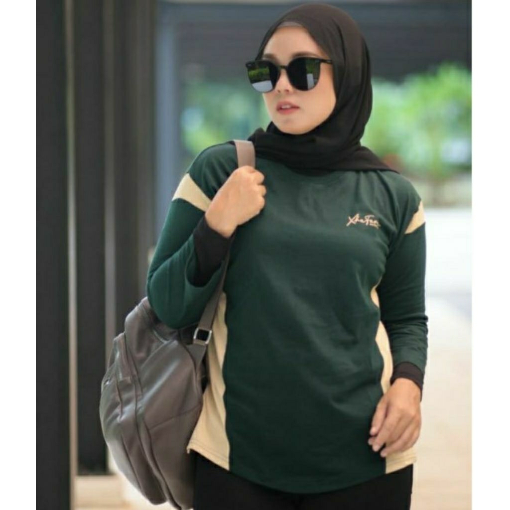 xhafana-kaos atasan wanita combinasi bahan combad 20s