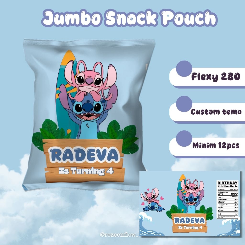 JUMBO SNACK POUCH / SNACK POUCH CUSTOM / POUCH ULANG TAHUN / MMT POUCH / PLASTIK SNACK ULANGTAHUN