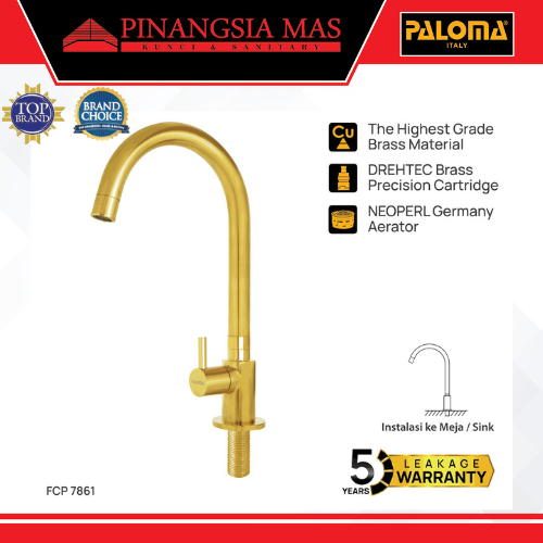PALOMA FCP 7861 Keran Sink Angsa Keran Cuci Piring Keran Dapur Keran Wastafel Keran Air Brass Kuning