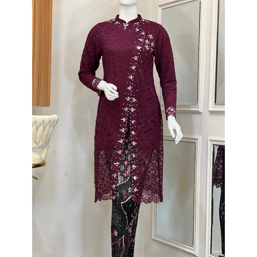 Setelan kebaya brokat tunik janggan syakila payet / baju kondangan model viral terbaru dan terkini b