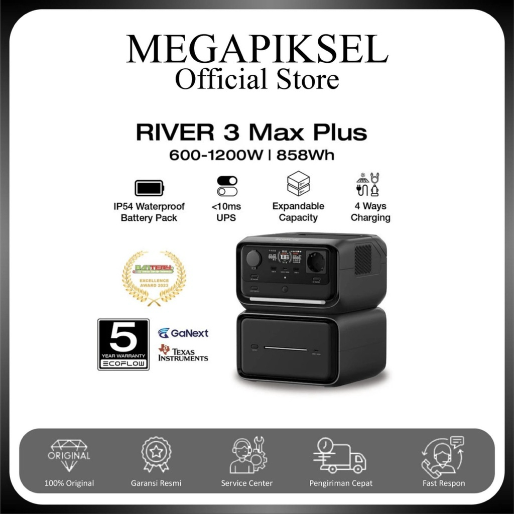 EcoFlow River 3 Max Plus - Portable Power Station 858Wh 600W