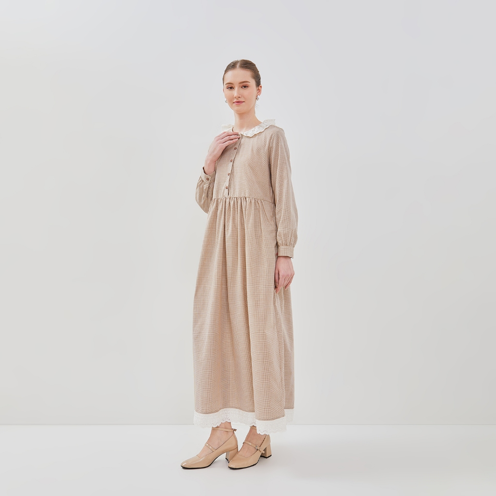 GRAPHIS Lace Collar Checkered Maxi Dress