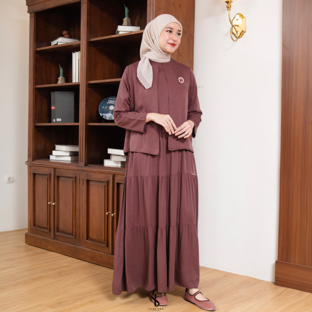 Tuscany Official - Airin Set - Setelan Dress Gamis Lekbong Outer Rayon Twill Adem Nyaman Luaran Card