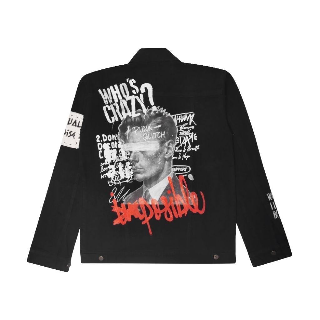 SMH Jaket Jeans Streetwear - Jaket Denim Hitam Pria Costum Desain Punk Glitch Streetwear Casual Kere