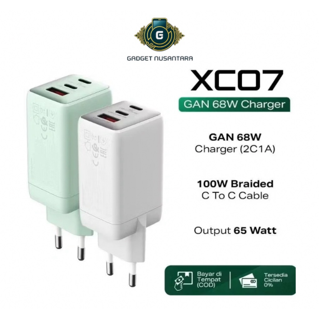 Infinix Charger Kit XC07 - Gan 68W Charger - 2C1A - 100W Braided C to C Cable - Output 65W Garansi R