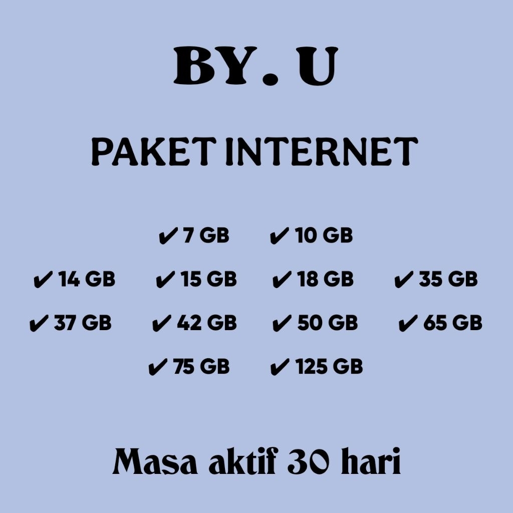PAKET DATA INTERNET TELKOMSEL BY.U 7 GB 10 GB 14 GB 15 GB 35 GB 50 GB 65 GB 75 GB