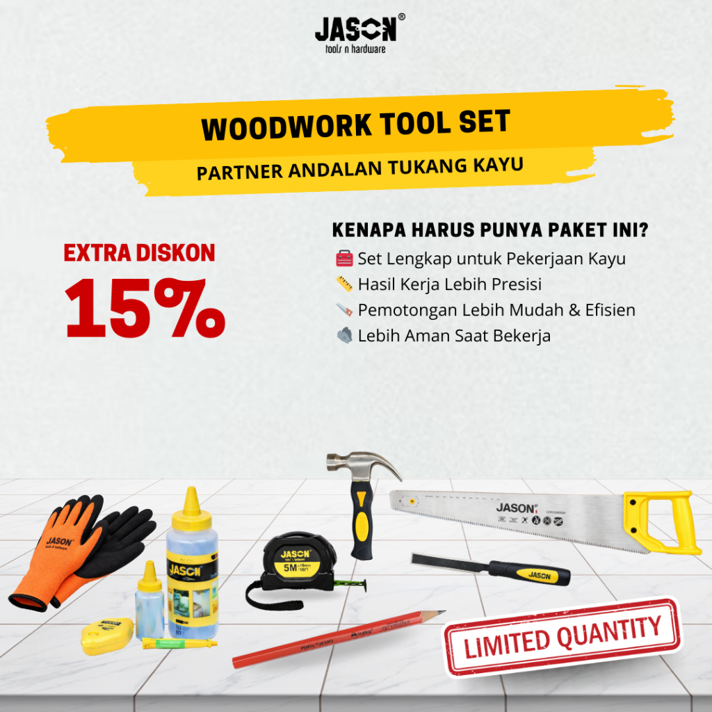 Jason Woodworking Tool Set Lengkap – Paket Alat Pertukangan Kayu Manual untuk Tukang & DIY
