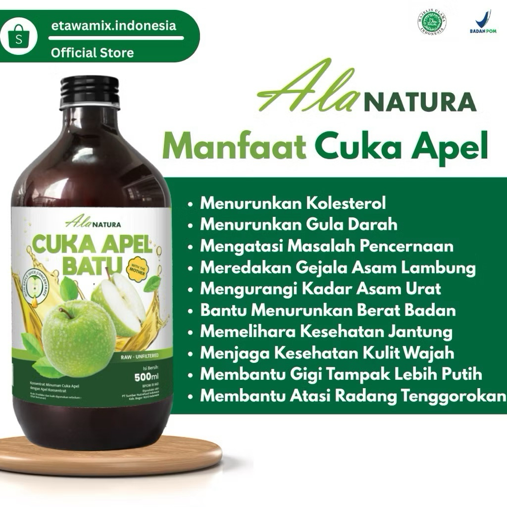 Cuka Apel Hijau Detoks Kolesterol dan Batu Empedu - Detox Pencernaan Alanatura 500ml | Solidarica Of