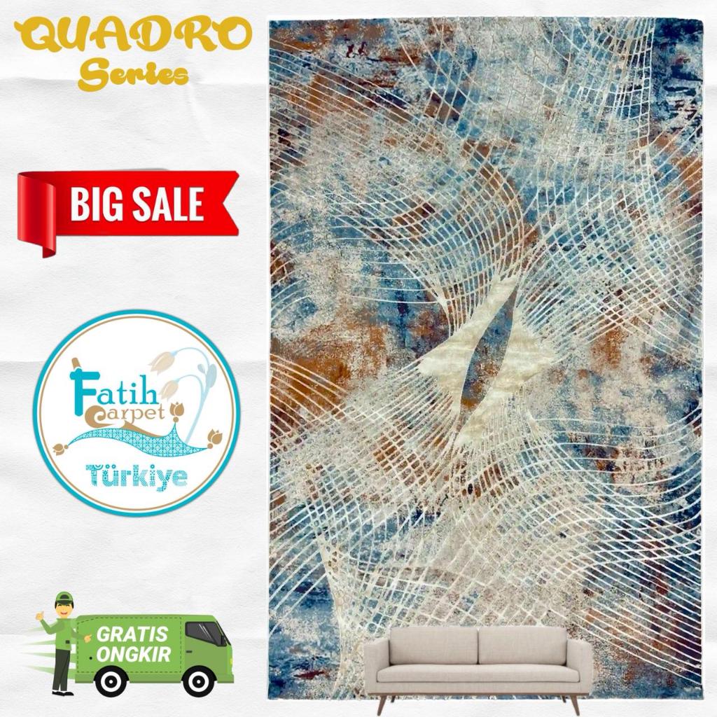 Karpet Minimalis Quadro Import Turki -9966A Cream Blue HB