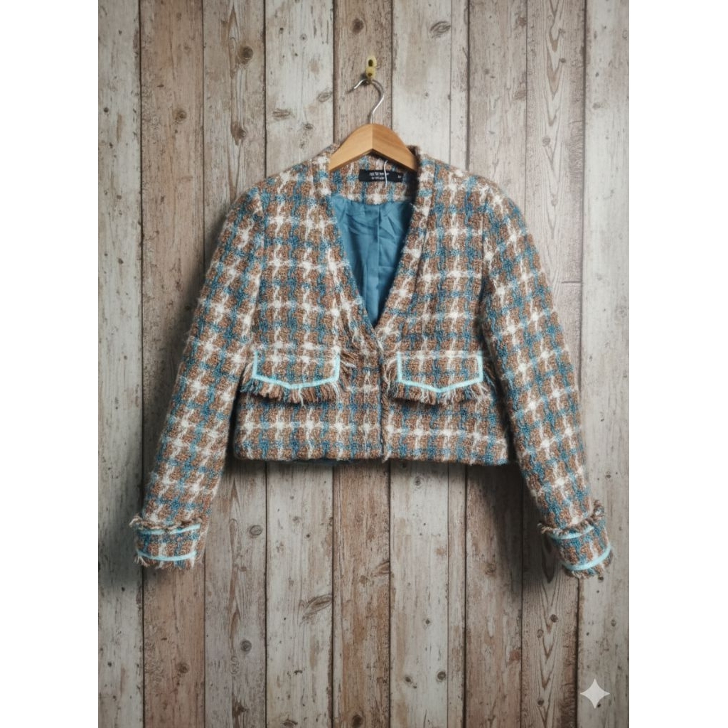 Blazer tweed Korea crop tartan