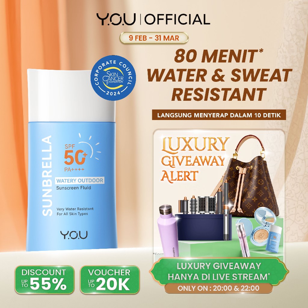 YOU Sunbrella Watery Outdoor Sunscreen Fluid Sunscreen Waterproof Sunscreen wajah dan tubuh Sunscree
