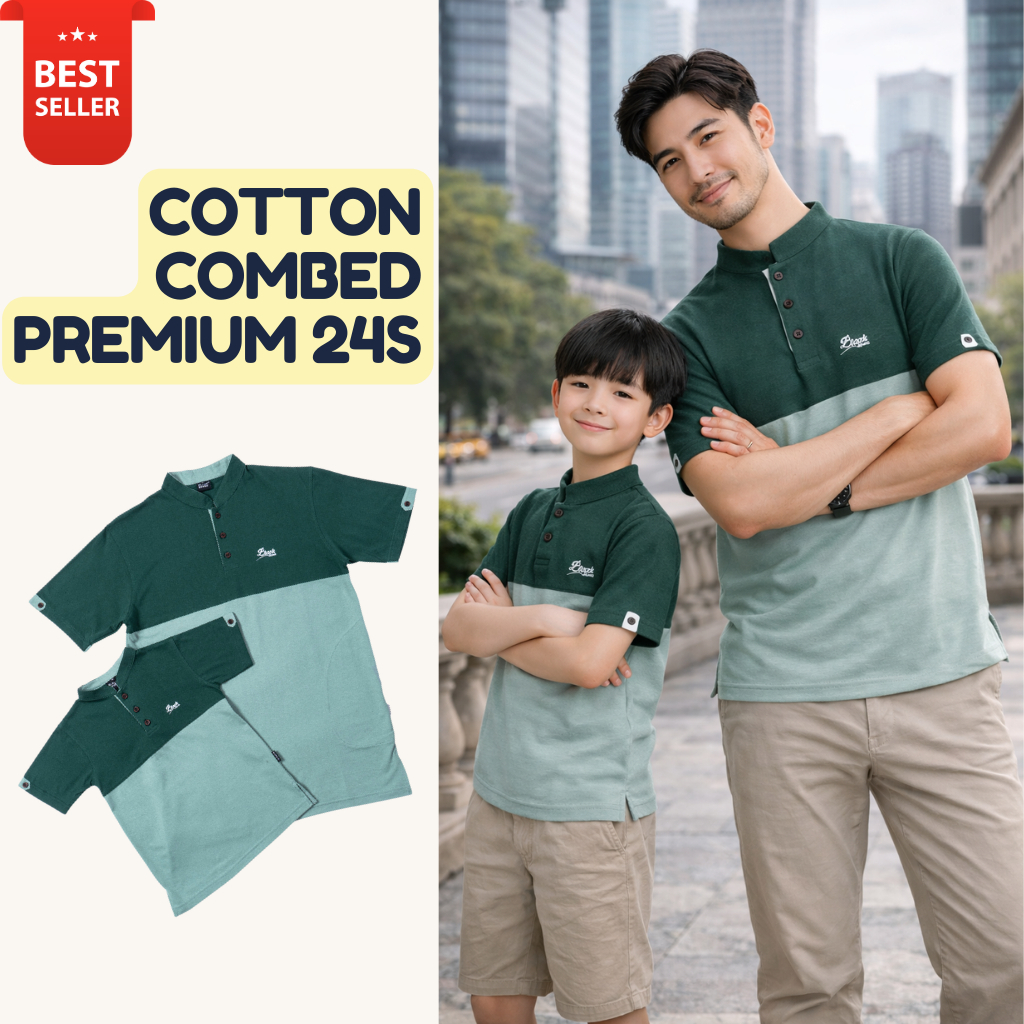 Kurta Kaos Couple | Kurta Kaos Ayah Dan Anak Hijau Sage - Anak, baju Muslim Koko Pendek