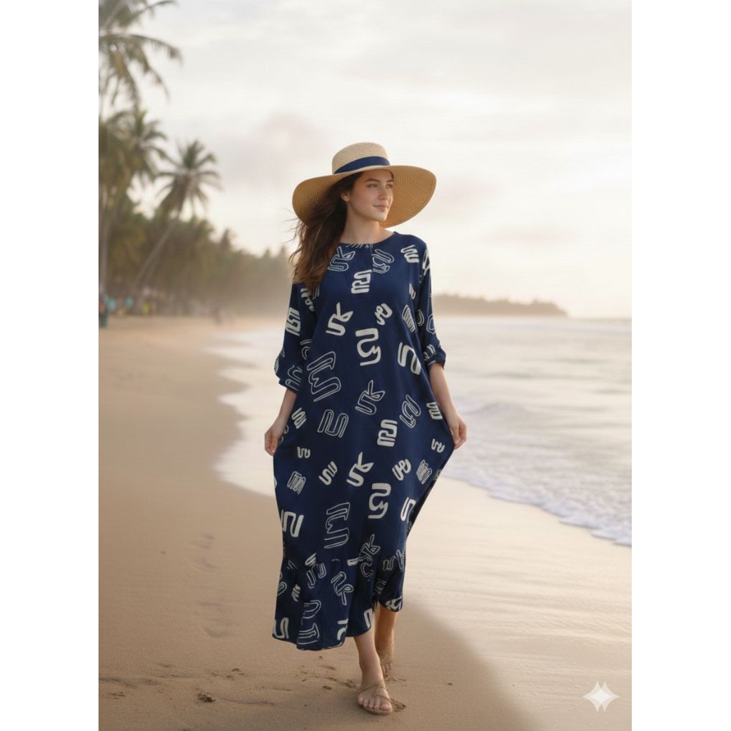 Daster kekinian motif aksara daster amira  ld 110 pnjang baju 115 panjang lengan 3/4 rayon dipake ny