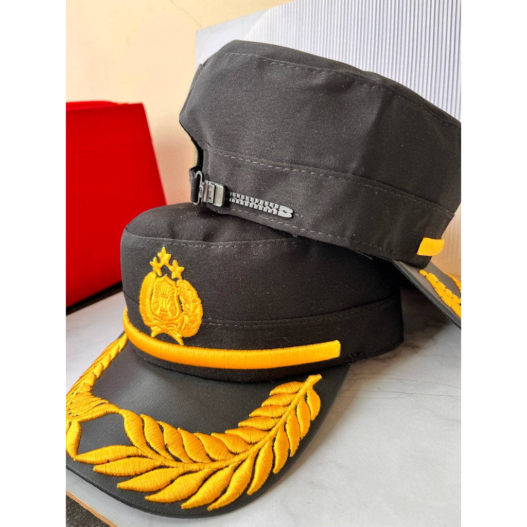 jual TOPI KOMANDI POLRI PAMEN LIDAH KULIT PREMIUM | TERBARU | TOPI KOMANDO POLRI PAMEN KULIT TERLARI