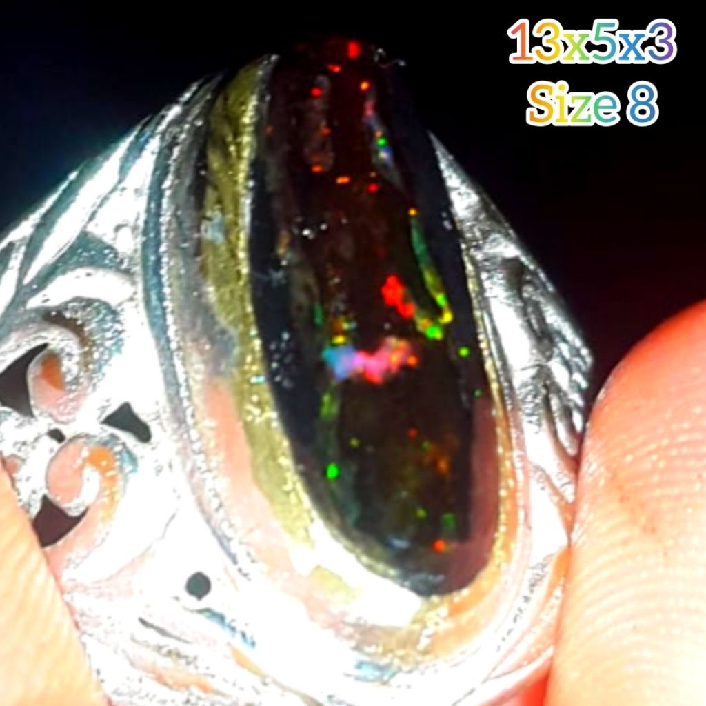 Cincin Batu Black Opal Sempur Ruyung Sisit Olimpic Jarong Natural Bahan Ranting