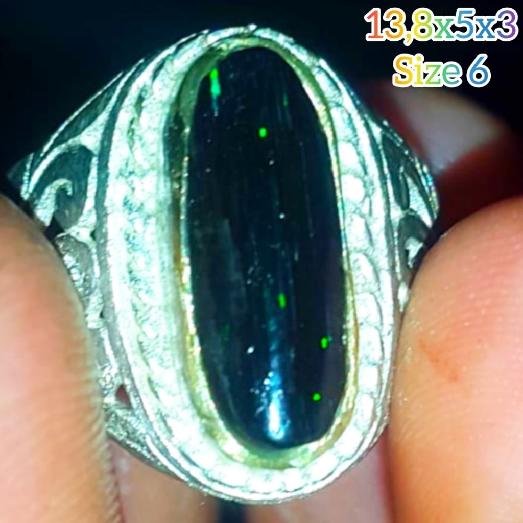 Cincin Batu Black Opal Sempur Ruyung Laser Natural Jarong Bahan Ranting