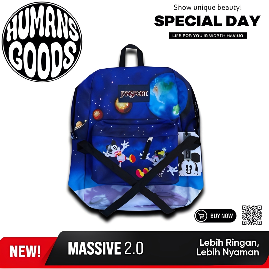 HUMANS GOODS - TAS JANSPORT DISNEY MICKEY MOUSE GALAXY SCHOOL BAGS SUPERBREAK - TAS RANSEL KANVAS - 