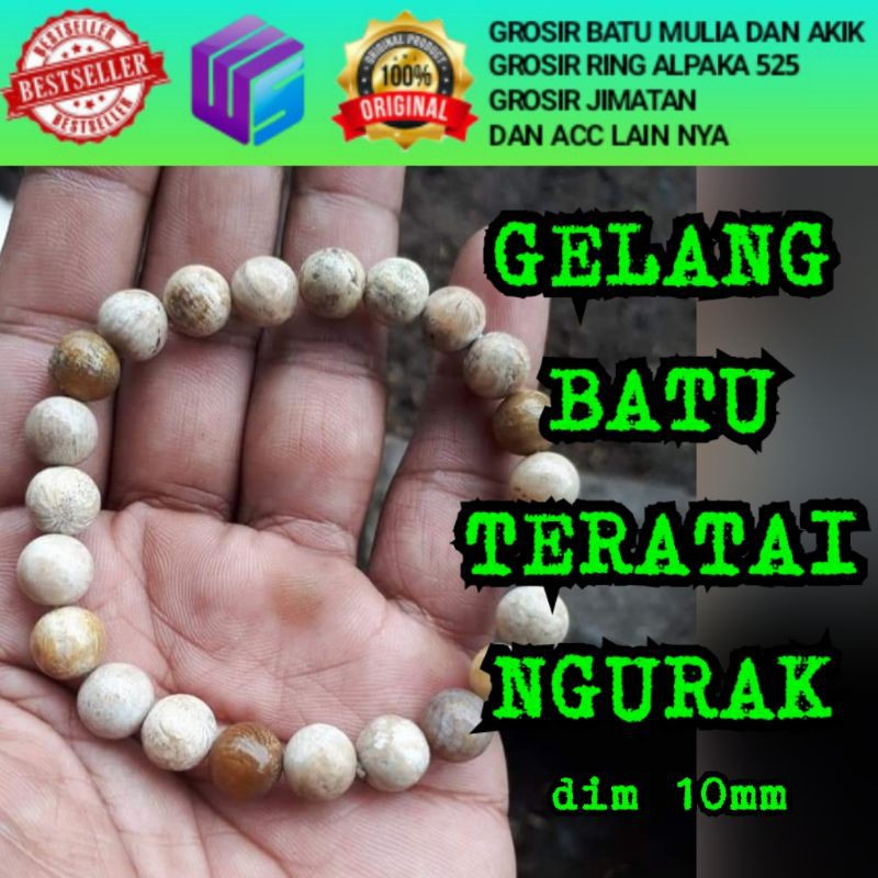 GELANG TALI ELASTIS BATU AKIK TERATAI PUTIH NATURAL