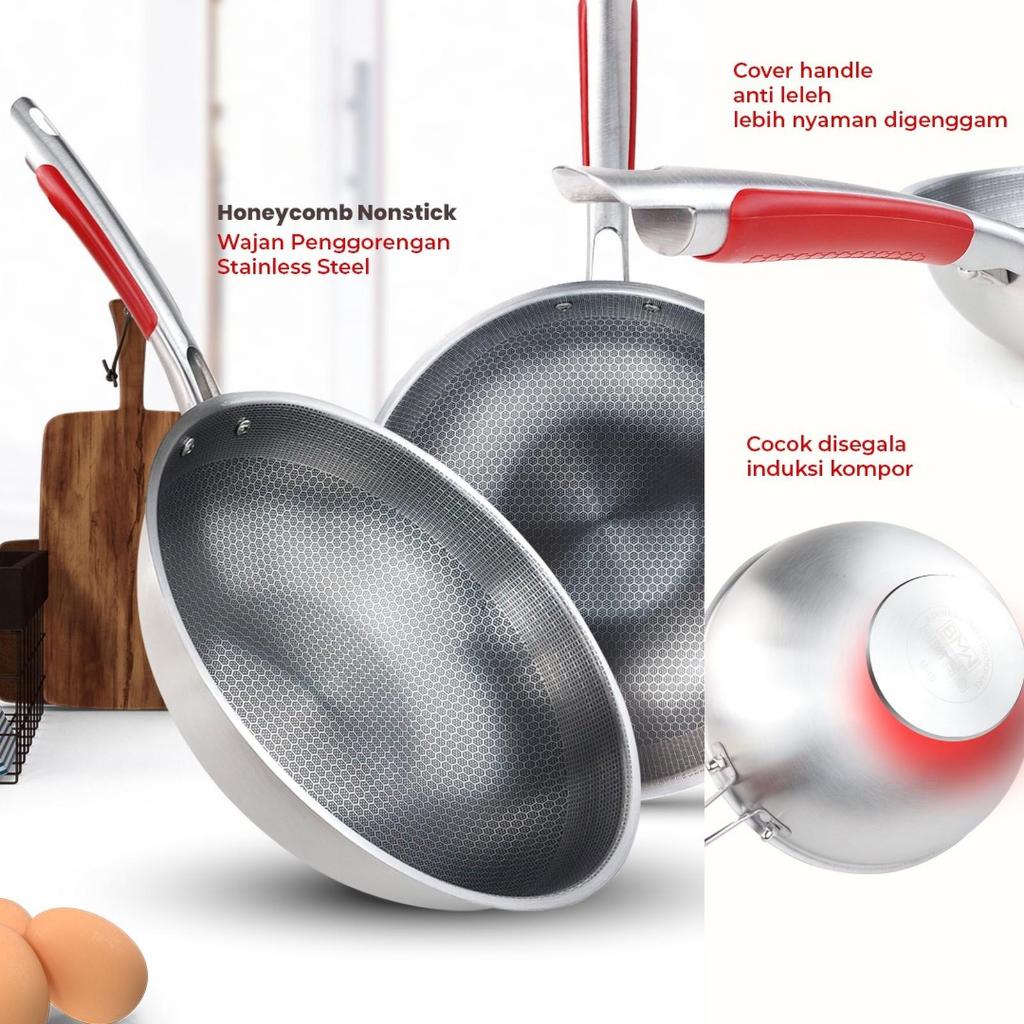 BMW Wajan Penggorengan Frypan Marble Frypan Gagang Motif laba 32cm Anti Lengket BATAM