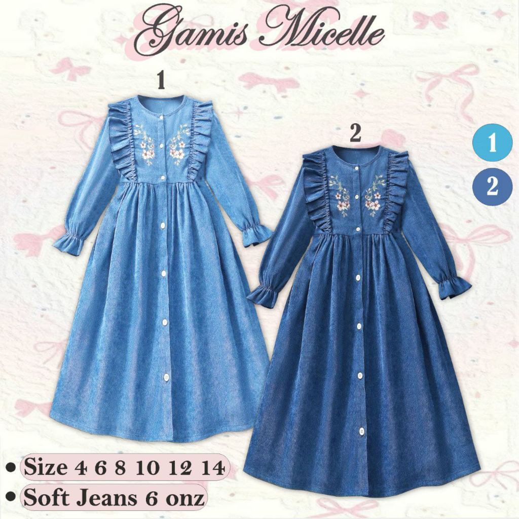 [ MICELLE GAMIS JEANS ] By RAGUS gamis jeans baju anak lebaran dress bahan jeans terbaru buat anak t