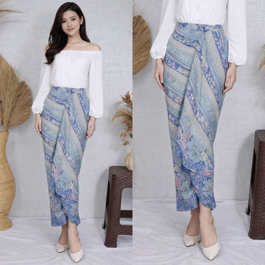 Rok Rumbai Laras Biru / Rok Instan Batik / Bawahan Wanita Modern