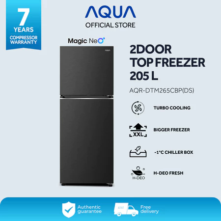 AQUA Elektronik AQR-DTM265CBP(DS) Kulkas 2 Door 205L - Turbo cooling - Dark Silver batam