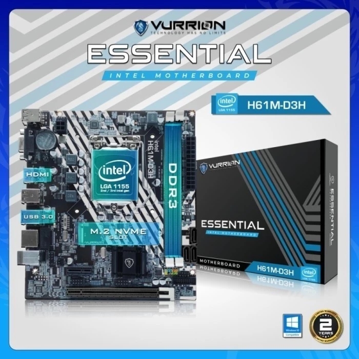 MOTHERBOARD H61 VURRION ESSENTIAL H61M-D3H NVME LGA 1155 MOBO MAINBOARD - ORIGINAL VURRION