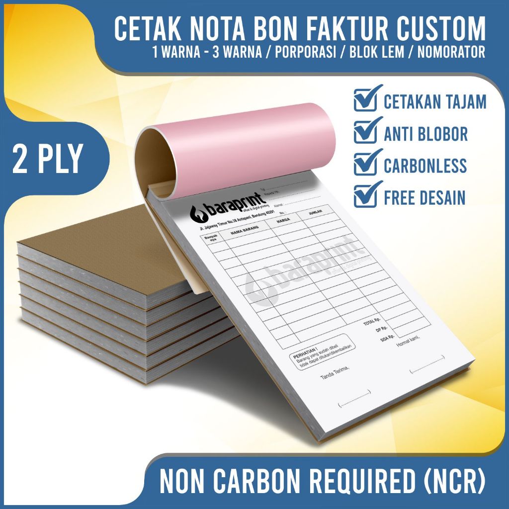 (2PLY) CETAK CUSTOM BUKU NOTA BON FAKTUR OLSHOP 1 RANGKAP