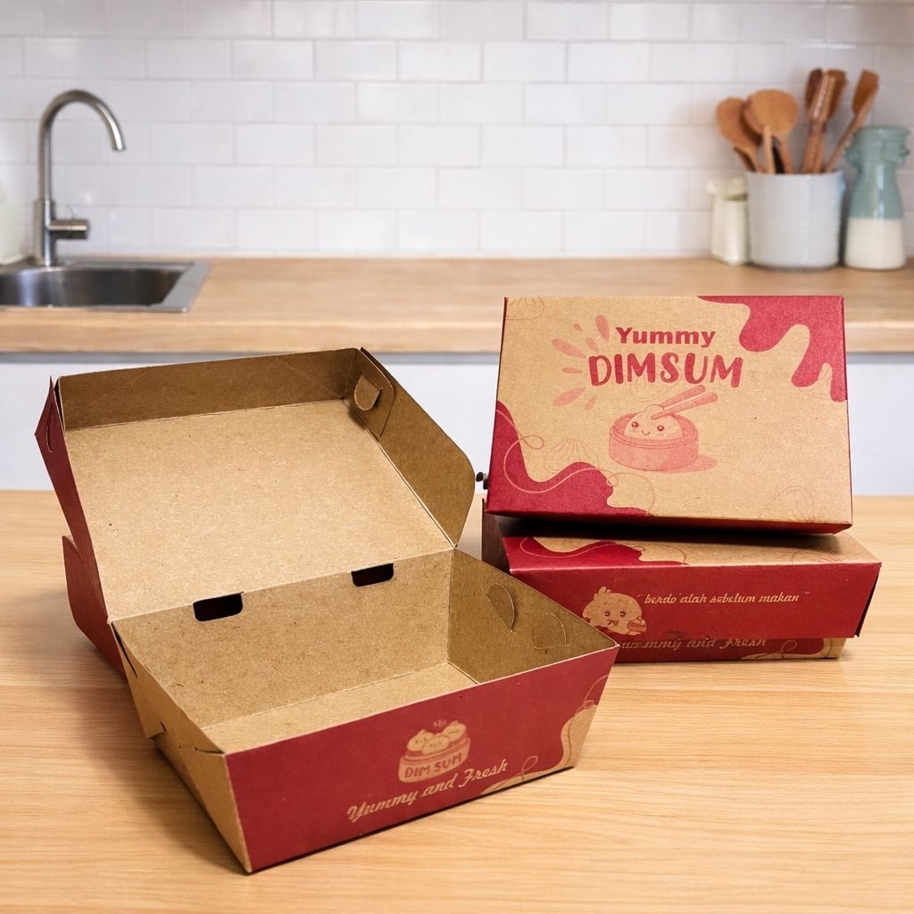 Box Dimsum KRAFT ( Isi 50 Pcs ) Lunch Box DIMSUM KRAFT Dus Box DIMSUM Laminasi Kotak DIMSUM KRAFT LA