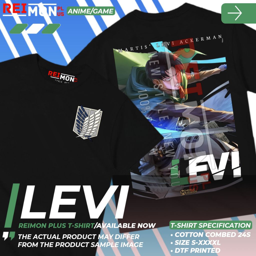 REIMON PLUS T-Shirt "Martis" Levi Ackerman Mobile Legends: Bang Bang x Attack On Titan - Kaos Anime/