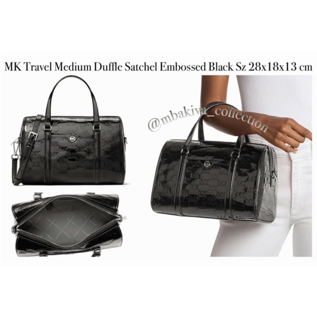 MK Travel Medium Duffle Satchel Embossed Black